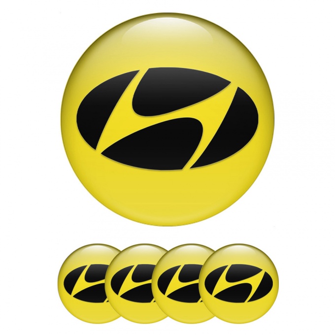 Hyundai Center Wheel Caps Stickers Yellow Fill Black Logo Variant