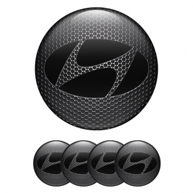 Hyundai Wheel Stickers for Center Caps Dark Grate Black Logo Variant