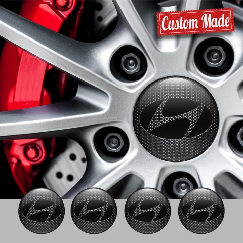 Hyundai Wheel Stickers for Center Caps Dark Grate Black Logo Variant