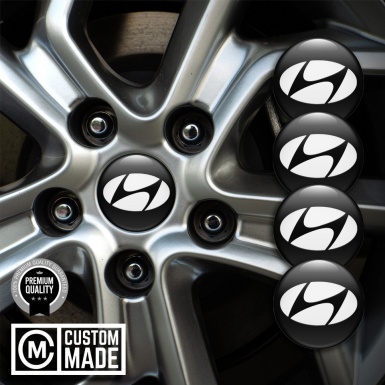 Hyundai Center Caps Wheel Emblem Black Base White Logo Edition
