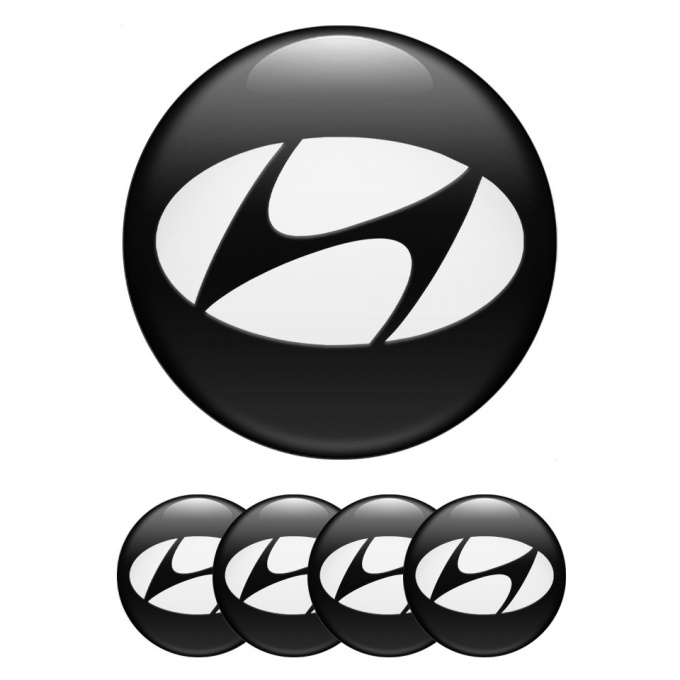 Hyundai Center Caps Wheel Emblem Black Base White Logo Edition