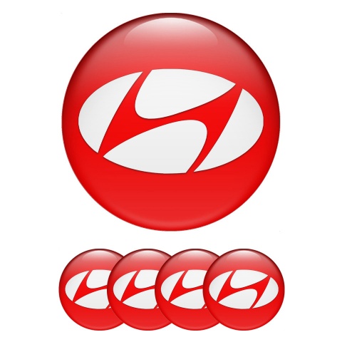 Hyundai Domed Stickers for Wheel Center Caps Red Base White Logo Design