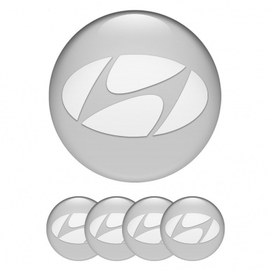 Hyundai Stickers for Wheels Center Caps Grey Base White Logo Design