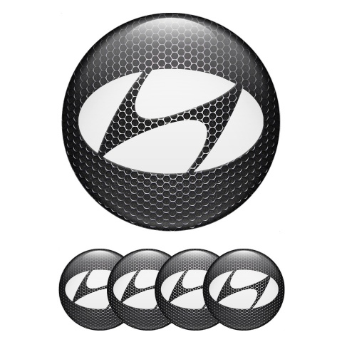 Hyundai Emblem for Center Wheel Caps Dark Mesh White Logo Motif