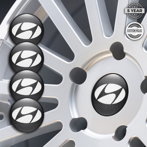 Hyundai Emblem for Center Wheel Caps Dark Mesh White Logo Motif