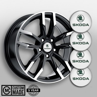 Skoda Emblems for Center Wheel Caps White Base Pastel Green Edition