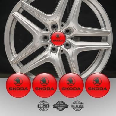 Skoda Wheel Stickers for Center Caps Red Fill Pastel Green Logo Motif