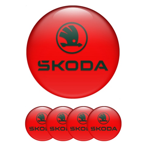 Skoda Wheel Stickers for Center Caps Red Fill Pastel Green Logo Motif