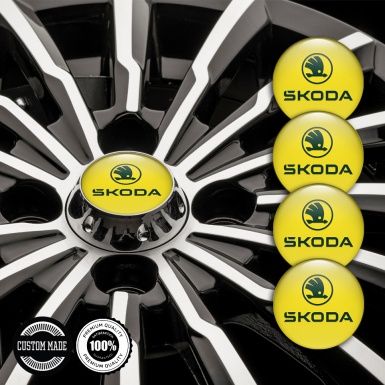 Skoda Center Caps Wheel Emblem Yellow Base Pastel Green Logo Edition