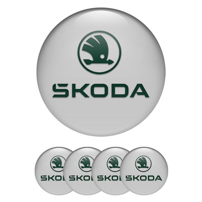 Skoda Silicone Stickers for Center Wheel Caps Grey Base Pastel Green Logo