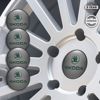 Skoda Domed Stickers for Wheel Center Caps Carbon Fiber Pastel Green Logo