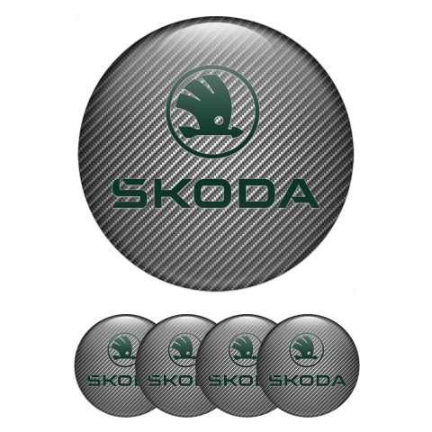 Skoda Domed Stickers for Wheel Center Caps Carbon Fiber Pastel Green Logo