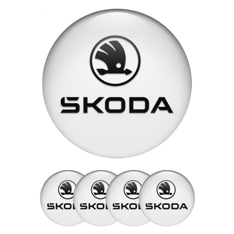Skoda Stickers for Wheels Center Caps White Base Black Logo Edition
