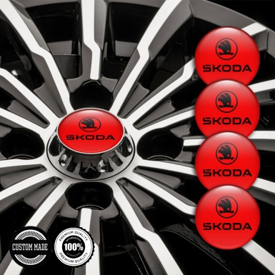 Skoda Emblem for Wheel Center Caps Red Background Black Logo Design