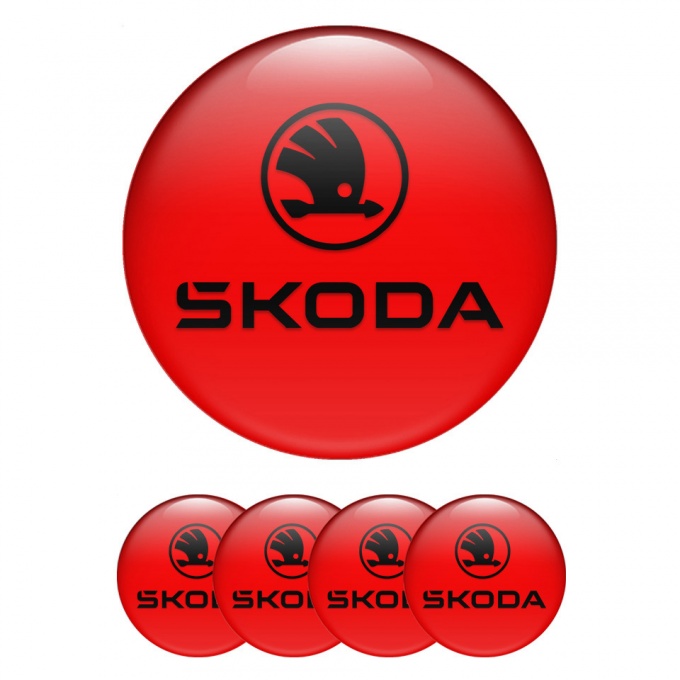 Skoda Emblem for Wheel Center Caps Red Background Black Logo Design