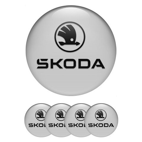 Skoda Center Wheel Caps Stickers Grey Base Black Logo Variant