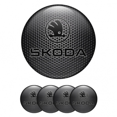 Skoda Wheel Stickers for Center Caps Metal Grate Black Logo Design