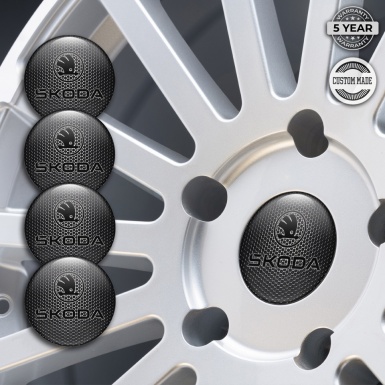 Skoda Wheel Stickers for Center Caps Metal Grate Black Logo Design