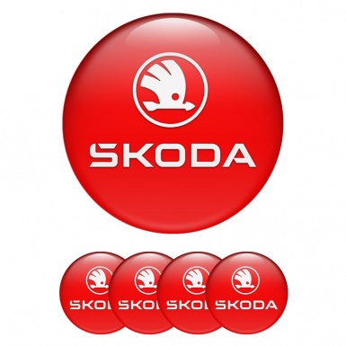 Skoda Stickers for Center Wheel Caps Red Base White Logo Variant