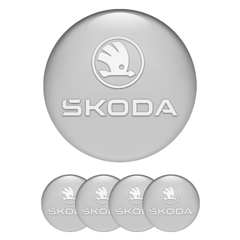 Skoda Emblem for Wheel Center Caps Grey Base White Logo Design