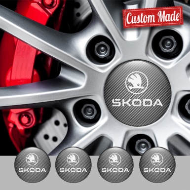 Skoda Emblem for Center Wheel Caps Carbon Fiber White Logo Design