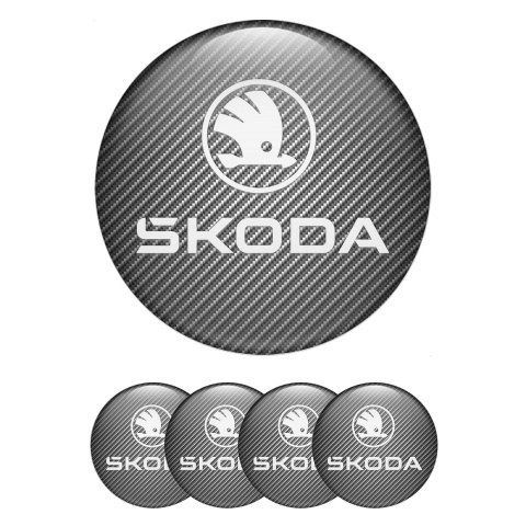 Skoda Emblem for Center Wheel Caps Carbon Fiber White Logo Design