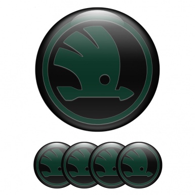 Skoda Emblems for Center Wheel Caps Black Base Green Logo Variant