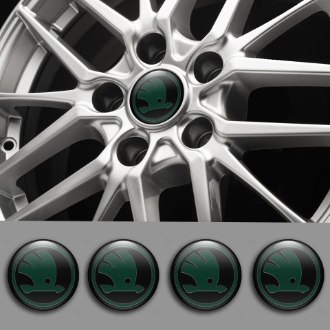 Skoda Emblems for Center Wheel Caps Black Base Green Logo Variant