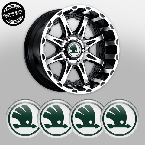 Skoda Wheel Stickers for Center Caps White Base Green Logo Variant