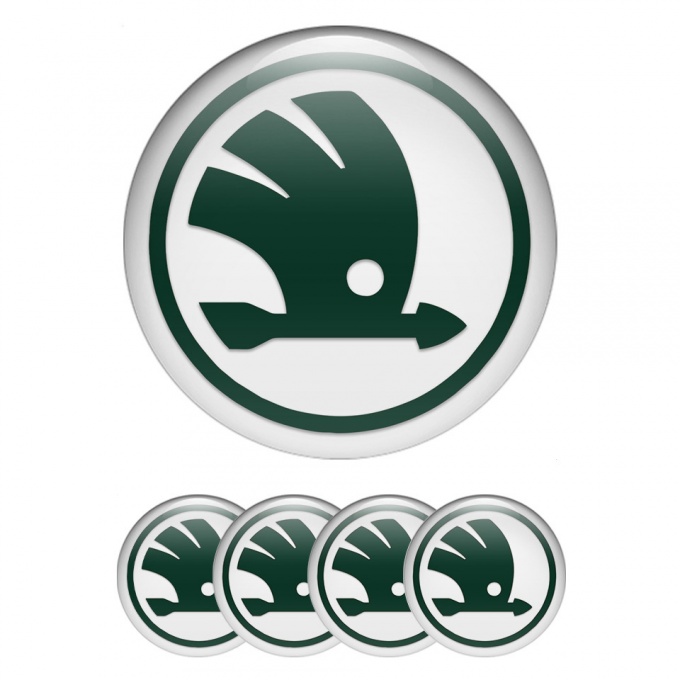 Skoda Wheel Stickers for Center Caps White Base Green Logo Variant