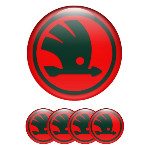 Skoda Center Caps Wheel Emblem Crimson Background Green Logo Variant