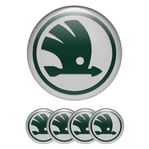 Skoda Silicone Stickers for Center Wheel Caps Grey Base Green Logo