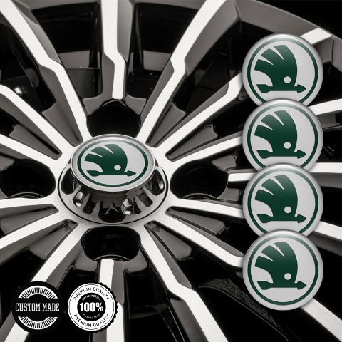 Skoda Silicone Stickers for Center Wheel Caps Grey Base Green Logo