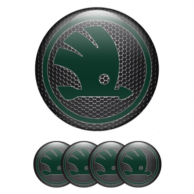 Skoda Stickers for Center Wheel Caps Metal Grate Effect Green Logo