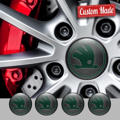 Skoda Stickers for Center Wheel Caps Metal Grate Effect Green Logo