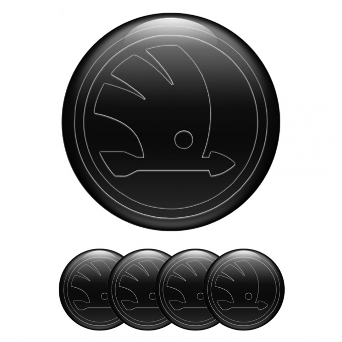 Skoda Wheel Emblem for Center Caps Dark Base Black Logo Design