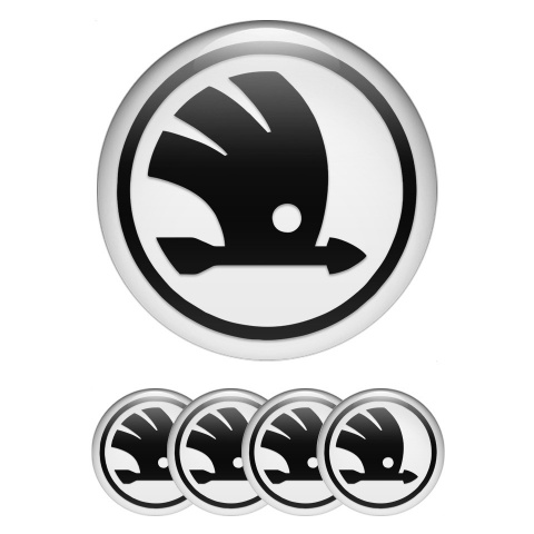 Skoda Stickers for Wheels Center Caps White Base Black Logo Variant