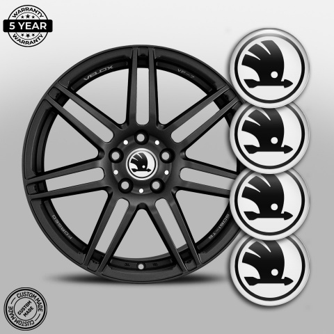 Skoda Stickers for Wheels Center Caps White Base Black Logo Variant