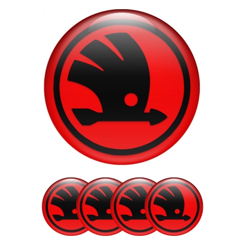 Skoda Emblem for Wheel Center Caps Red Base Black Logo Variant