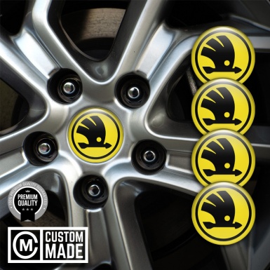 Skoda Emblem for Center Wheel Caps Yellow Base Black Logo Model