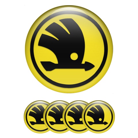 Skoda Emblem for Center Wheel Caps Yellow Base Black Logo Model