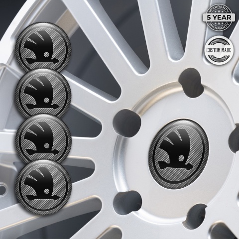 Skoda Emblems for Center Wheel Caps Light Carbon Black Logo Model