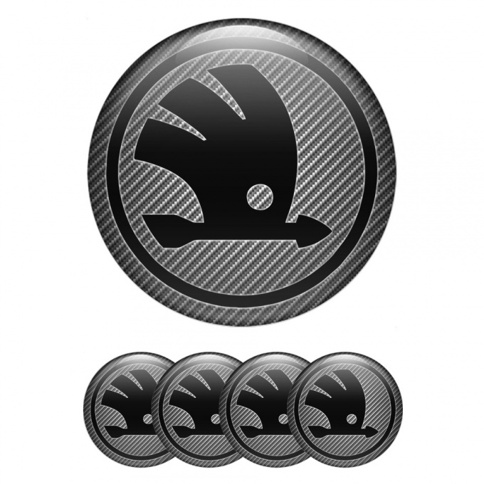 Skoda Emblems for Center Wheel Caps Light Carbon Black Logo Model