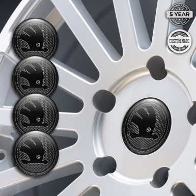 Skoda Wheel Stickers for Center Caps Metallic Pattern Black Logo Model