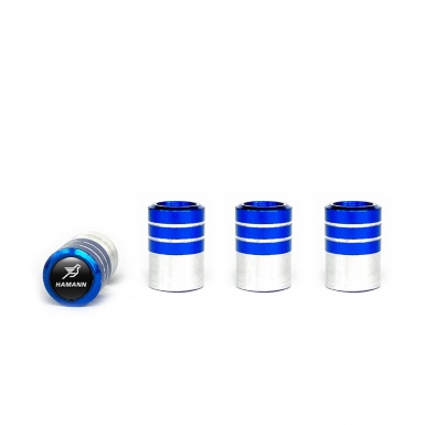 BMW Hamann Valve Caps Blue 4 pcs Black Silicone Sticker White Logo