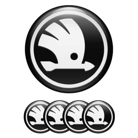 Skoda Center Caps Wheel Emblem Black Fill White Wings Edition
