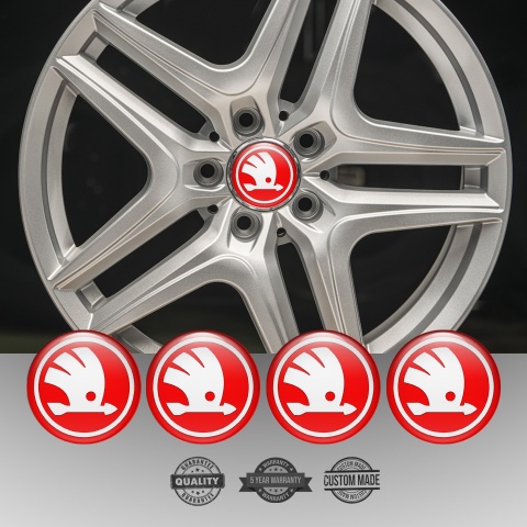 Skoda Wheel Emblem for Center Caps Red Base White Wings Logo Design