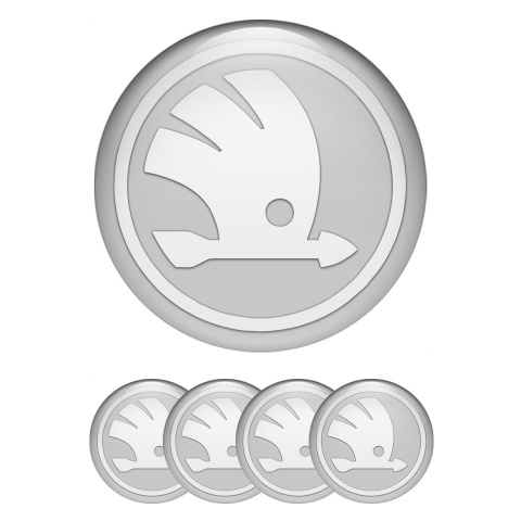 Skoda Emblem for Wheel Center Caps Grey Base White Wings Logo Edition