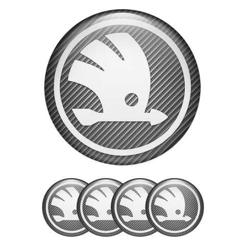 Skoda Emblem for Center Wheel Caps Carbon Fiber White Wings Logo Edition