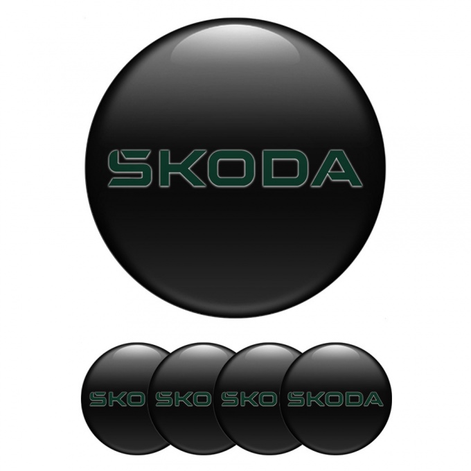Skoda Emblems for Center Wheel Caps Black Base Olive Wings Logo Edition